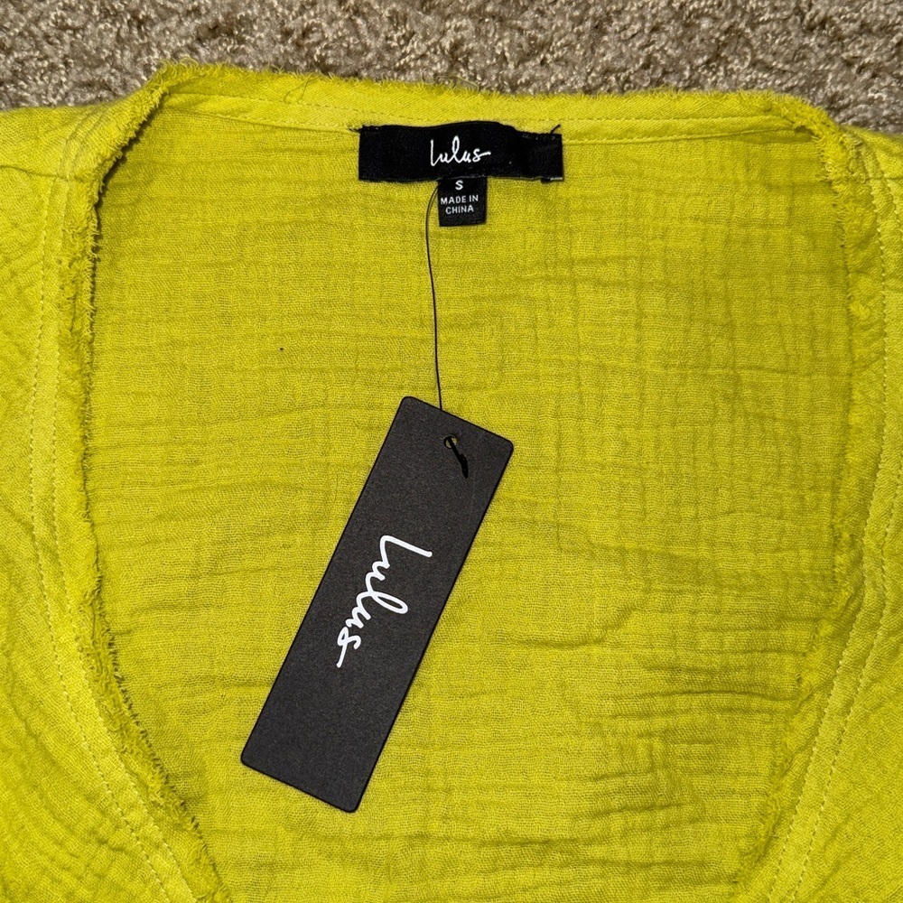 Lulus Lime Green Women's Tie-Front Top Cotton Small - Picture 3 of 6